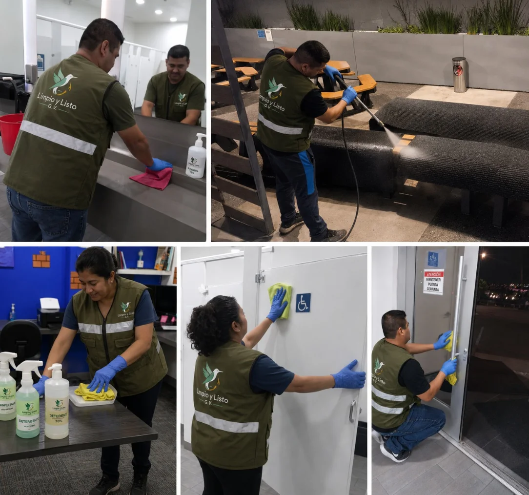 Collage de un reporte fotográfico real: antes y después de un servicio de limpieza